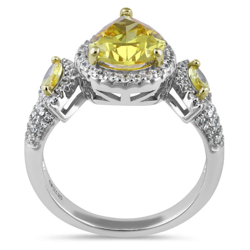 Sterling Silver Yellow Pear-Shape Halo CZ Ring