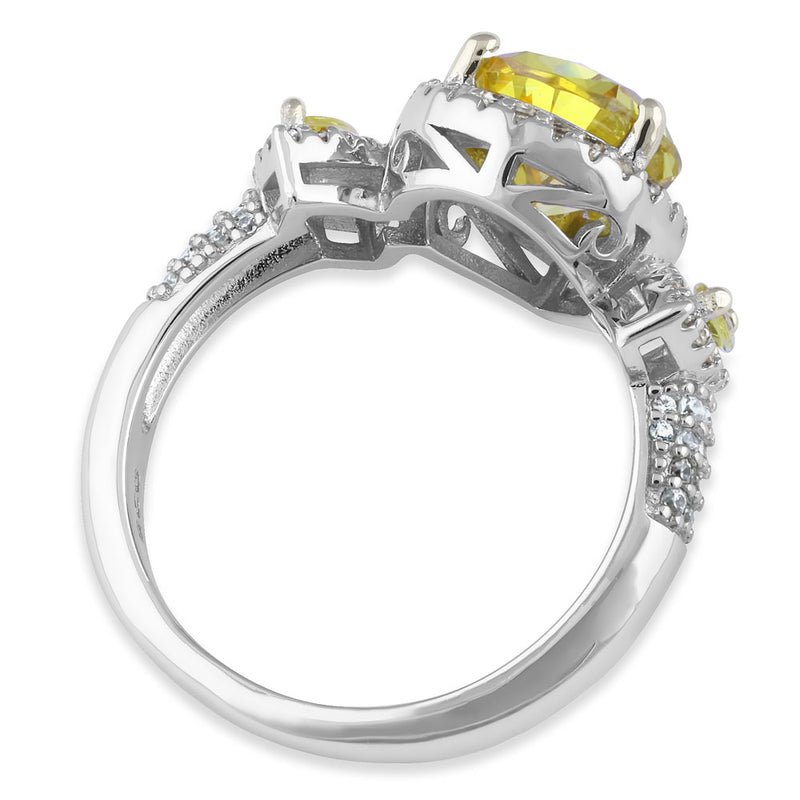 Sterling Silver Yellow Pear-Shape Halo CZ Ring