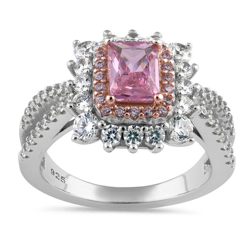 Sterling Silver Pink CZ Halo Ring