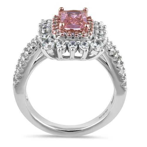 Sterling Silver Pink CZ Halo Ring