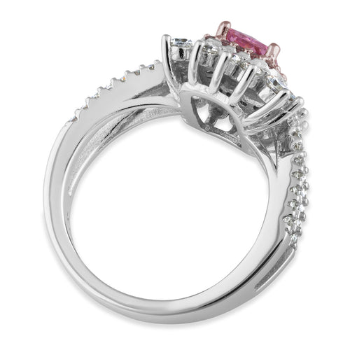 Sterling Silver Pink CZ Halo Ring