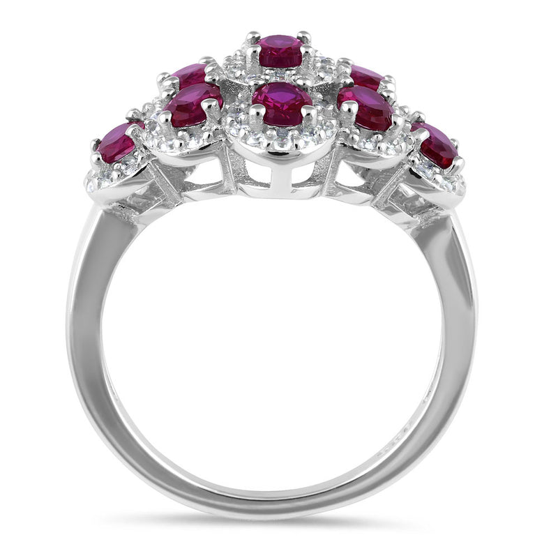 Sterling Silver Oval Red CZ Cluster Ring