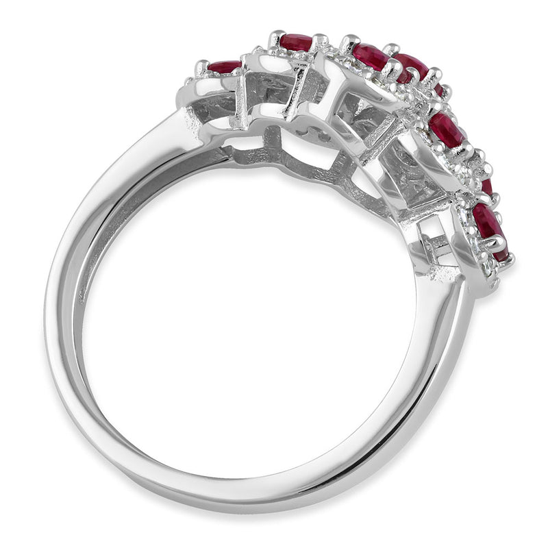 Sterling Silver Oval Red CZ Cluster Ring