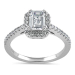 Sterling Silver Emerald-Cut Halo CZ Engagement Ring