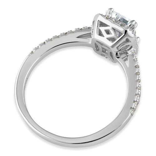 Sterling Silver Emerald-Cut Halo CZ Engagement Ring