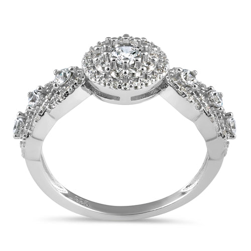 Sterling Silver Round CZ Halo Cluster Engagement Ring