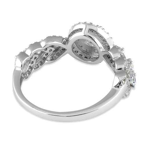 Sterling Silver Round CZ Halo Cluster Engagement Ring