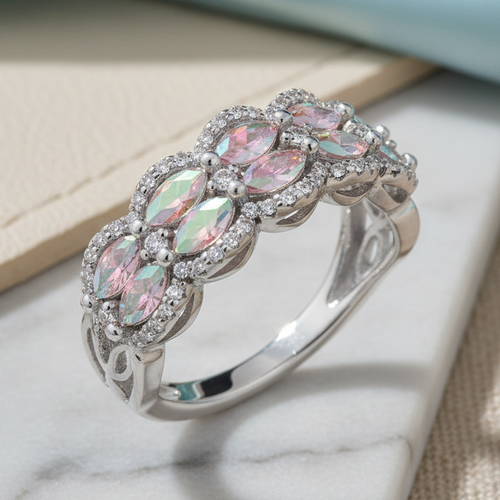 Sterling Silver Iridescent Rainbow CZ Ring
