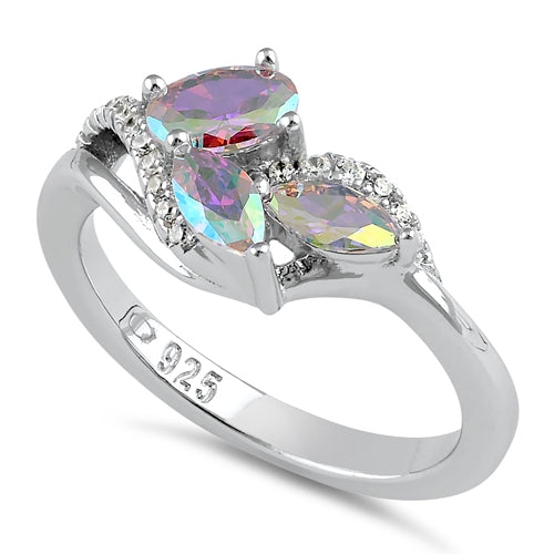 Sterling Silver Iridescent Rainbow Marquise CZ Ring