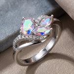 Sterling Silver Iridescent Rainbow Marquise CZ Ring