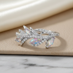 Sterling Silver Vines Iridescent Rainbow CZ Ring