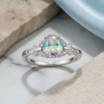 Sterling Silver Butterfly Iridescent Rainbow CZ Ring