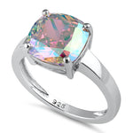 Sterling Silver Cushion-Cut Iridescent Rainbow CZ Ring