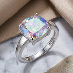 Sterling Silver Cushion-Cut Iridescent Rainbow CZ Ring