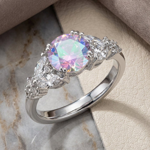 Sterling Silver Iridescent Rainbow CZ Ring