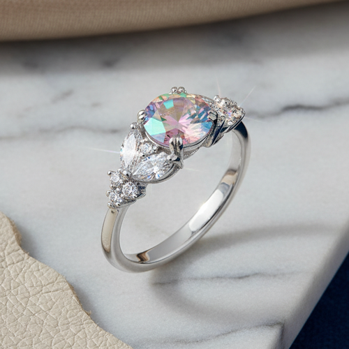 Sterling Silver Iridescent Rainbow CZ Ring