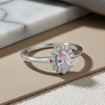 Sterling Silver Oval Iridescent Rainbow Halo CZ Ring