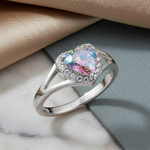 Sterling Silver Heart Iridescent Rainbow CZ Ring