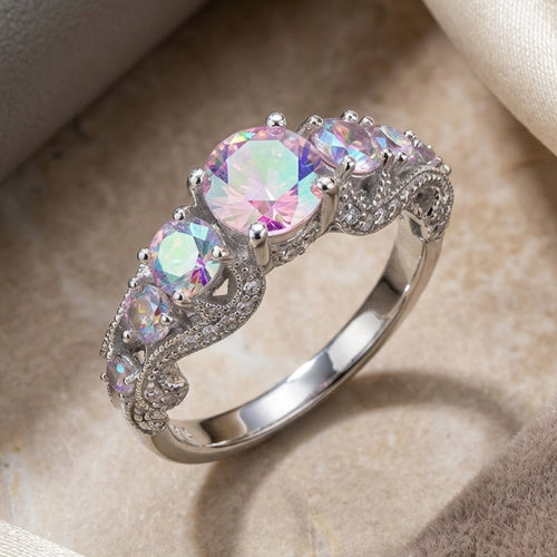 Sterling Silver Iridescent Rainbow CZ Ring