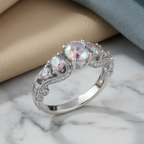 Sterling Silver Iridescent Rainbow CZ Ring