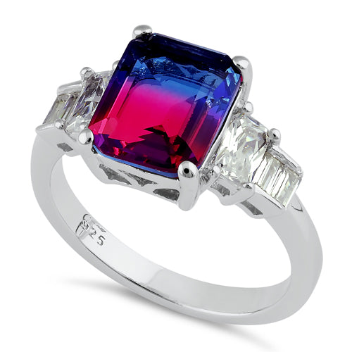 Sterling Silver Bicolor Blue/Red Ombre CZ Ring