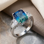 Sterling Silver Bi-Color Blue & Green Ombre CZ Ring