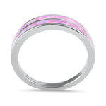 Sterling Silver Pink Lab Opal Stripes Band Ring