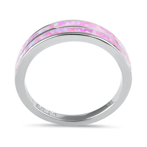 Sterling Silver Pink Lab Opal Stripes Band Ring