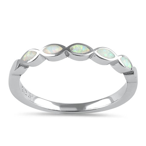 Sterling Silver White Lab Opal Marquise Inlay Ring