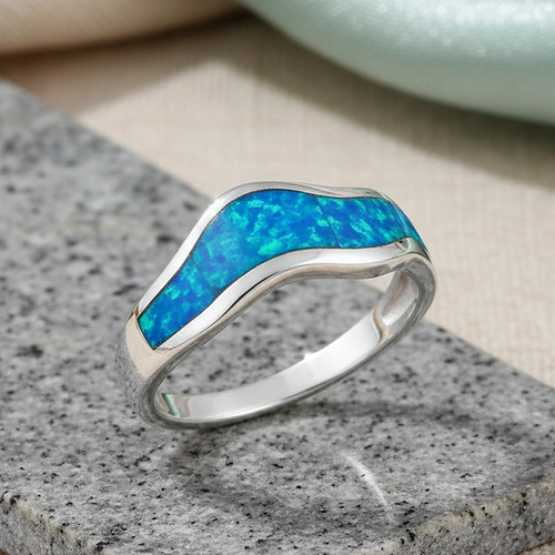 Sterling Silver Blue Lab Opal Abstract Wave Ring
