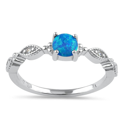 Sterling Silver Vintage Blue Lab Opal & CZ Ring