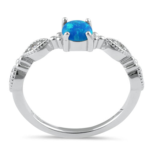 Sterling Silver Vintage Blue Lab Opal & CZ Ring