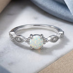 Sterling Silver Vintage Blue Lab Opal & CZ Engagement Ring