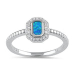 Sterling Silver Blue Lab Opal Octagon Halo CZ Ring