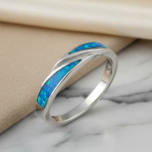 Sterling Silver Blue Lab Opal Band Ring