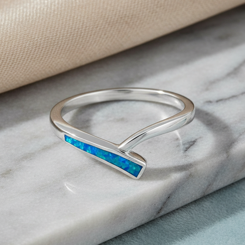 Sterling Silver Trendy Blue Lab Opal Chevron Ring