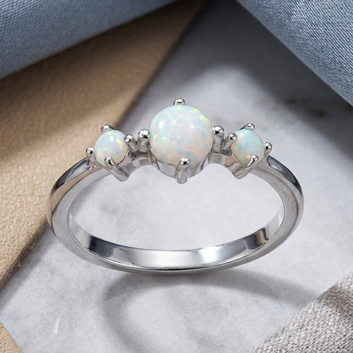 Sterling Silver Triple White Lab Opal Ring