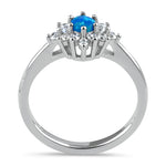 Sterling Silver Dainty Vintage Blue Lab Opal Halo Ring