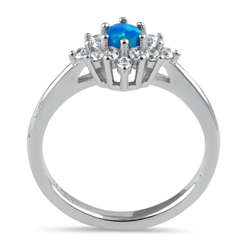 Sterling Silver Dainty Vintage Blue Lab Opal Halo Ring