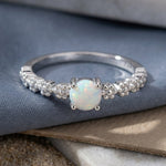 Sterling Silver Blue Lab Opal Floral Ring
