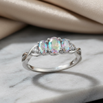 Sterling Silver Triple Oval Iridescent Rainbow CZ Ring