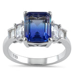 Sterling Silver Bi-Color Blue Sky Ombre CZ Ring