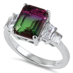 Sterling Silver Bi-Color Purple & Green Ombre CZ Ring
