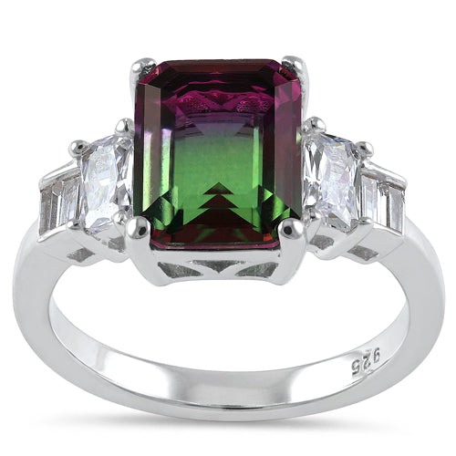 Sterling Silver Bi-Color Purple & Green Ombre CZ Ring