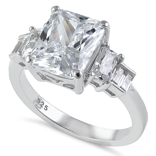 Sterling Silver Emerald Cut Clear CZ Ring