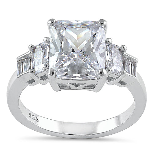 Sterling Silver Emerald Cut Clear CZ Ring