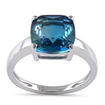 Sterling Silver Bi-Color Blue Green Ombre Cushion Cut CZ Ring