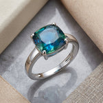 Sterling Silver Bi-Color Blue Green Ombre Cushion Cut CZ Ring