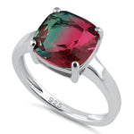 Sterling Silver Bi-Color Watermelon Cushion Cut CZ Ring