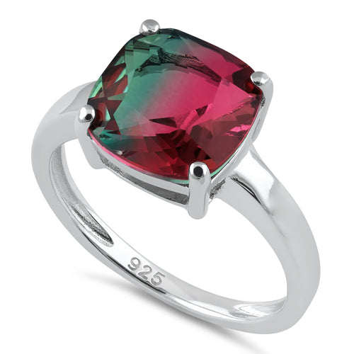 Sterling Silver Bi-Color Watermelon Cushion Cut CZ Ring
